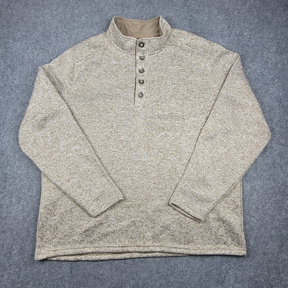 Red Head Brand Co Pullover Sweater Mens 2XL Tan Marled Fleece Lined 1/4 Button